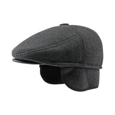 Imagem de Boina Masculina Grossa E Quente Para Inverno, Chapéu Plano Preto E Cin