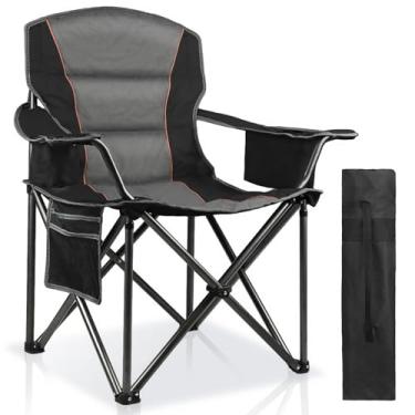 Imagem de LANMOUNTAIN Cadeiras de acampamento acolchoadas grandes para adultos, suporte resistente de 181 kg, cadeira de gramado portátil dobrável com suporte de copo, bolsa térmica, bolso lateral, perfeita