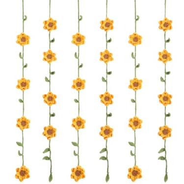 Imagem de Gilprop 6 peças de grinalda de flores de crochê tricô primavera ornamentos florais de 0,8 m guirlanda de flores coloridas para pendurar boho 1º aniversário suprimentos para quarto de bebê (girassol