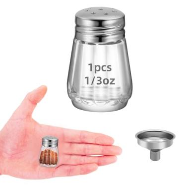 Imagem de 1 mini saleiro e pimenteiro de 8,5 g – Mini saleiro pequeno, saleiro transparente, recipientes pequenos de tempero, pequenos potes de tempero portáteis para cozinha, piquenique (1, prata)