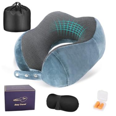 Imagem de Cirorld Travesseiro de pescoço para viagem, travesseiros de viagem para aviões, travesseiro de pescoço de viagem 100% espuma de memória pura, travesseiro de voo ajustável, acessórios de avião
