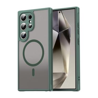 Imagem de POYUFRG Capa magnética para Samsung Galaxy S26 Ultra/S26 Plus/S26, capa fina e translúcida fosca com capa de proteção para câmera, verde, S26