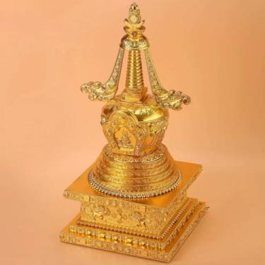 Imagem de FENNYYAR Torre Bodhi Pagode Sarira de liga de cobre estilo tibetano, 33 cm, 33 cm, enfeite de mesa para casa