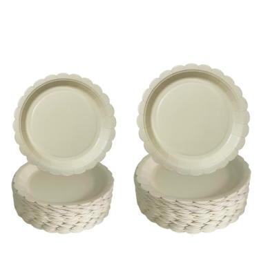 Imagem de 100 peças de pratos de papel recortado, pratos de papel bege de 17 e 23 cm, pratos de sobremesa descartáveis resistentes premium para casamento, dia dos namorados, aniversários, chás de bebê, festas