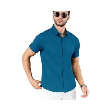 Imagem de Camisa Masculina Casual De Negócios De Manga Curta, Cor Sólida, Confor