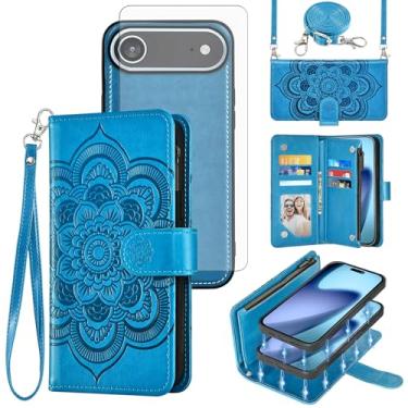 Imagem de Asuwish Capa de celular para iPhone 17 Air 6,6 polegadas com zíper carteira destacável com protetor de tela de vidro temperado alça transversal flor flip porta-cartão i Phone17 i17 17Air mulheres