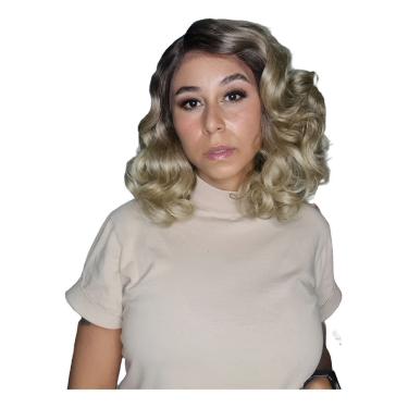 Imagem de Lace Front Loira Curta Ondulada 30 Cm Fibra Futura