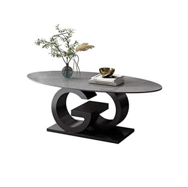 Imagem de Mesa de centro simples com base de metal para sala de estar, mesa central oval, mesa de chá moderna e resistente, mesa de coquetel de sofá para cozinha, varanda, escritório, sala de reuniões, fácil