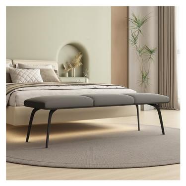 Imagem de Banco de couro moderno para quarto, banco estofado na extremidade da cama com assento acolchoado e pernas de metal, apoio para os pés moderno para sala de estar, sala de estar, quarto decorativo