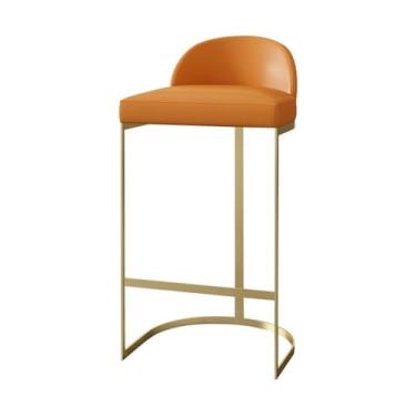 Imagem de KEG801302 Cadeira de bar de couro com encosto baixo de ferro multiuso para restaurante, bar, ilha, varanda, cadeira alta moderna (laranja)