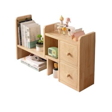 Imagem de Organizador de mesa extensível para estante de livros, prateleira independente de 90 graus, com 2 gavetas, para materiais de escritório, decoração de livros, prateleira de armazenamento de vegetação