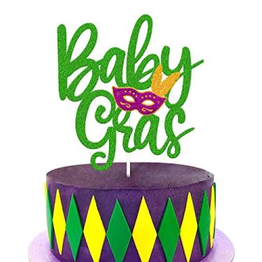 Imagem de Baby Gras Cake Topper Mardi Gras Baby Shower Cake Decoration Carnival Fat Tuesday New Orleans Masquerade fleur de lis Theme Gender Reveal Baby Shower Party Decor