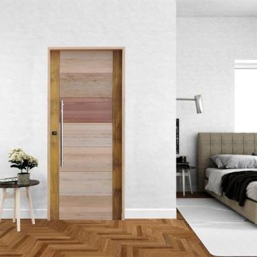 Imagem de Kit Porta de Madeira BBB 210x72cm Batente 14cm Fechadura Rolete Rodam 