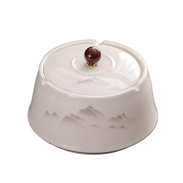 Imagem de Cinzeiro moderno com tampa material cerâmico branco formato retrô para hotel sala de estar mesa decoração de casa