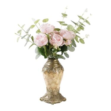 Imagem de Vaso decorativo vintage para flores, vaso de flores de resina estilo antigo com detalhes em relevo, vaso de mesa de fazenda para sala de estar, cozinha, mesa de jantar, decoração de casa