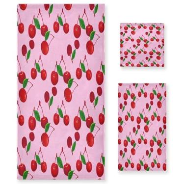 Imagem de xigua Conjunto de toalhas de banheiro Red Cherries toalha de banho macia absorvente de 3 peças toalha de mão toalhas decorativas para banheiro, academia, hotel, praia, piscina