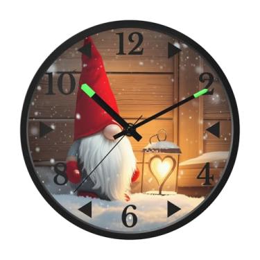 Imagem de STAYTOP Relógio de parede de LED de gnomo fofo de Natal para quarto com brilho noturno, relógios de parede silenciosos de 30 cm para decoração de sala de estar, controle de som, relógio de parede