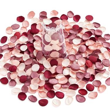 Imagem de Alecono Pétalas de rosa de seda, pétalas de rosa bordô falsas para pedido de casamento, cesta de daminha de flor, pétalas de flores para decoração de festa de aniversário