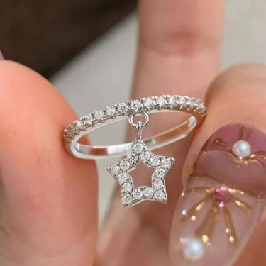 Imagem de 1 anel com pingente personalizado em forma de estrela para mulheres, requintados, leves, luxuosos, joias finas, decoração de namoro para festa de formatura, Cobre, Sem pedra preciosa