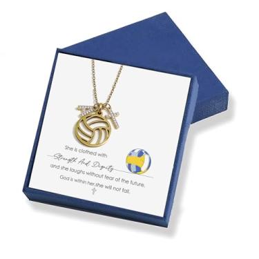 Imagem de Gowvvxu Joias de voleibol, 26 letras, fé, cruz, voleibol, alfabeto, zircão, pingente inicial, colar cristão para mulheres, presente de escritura de força para jogadores, treinadores, times, Medium
