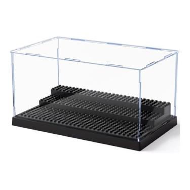 Imagem de Estojo de exibição de miniaturas para blocos de figuras de ação, caixa de exibição de acrílico transparente à prova de poeira com 3 degraus móveis (Preta)