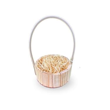 Imagem de Cesta De Café Da Manhã Redonda 16cm Madeira Alça Kit C/10