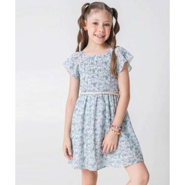 Imagem de Vestido Infantil Estampa Flores Cinto Tam 4 a 10 Azul-27141 - Menina M