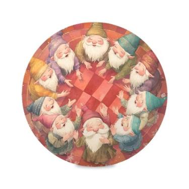 Imagem de STAYTOP Jogo americano redondo com gnomos de Natal fofos, 4 peças, tapetes de mesa antiderrapantes fáceis de limpar para decoração de mesa de festa e churrasco