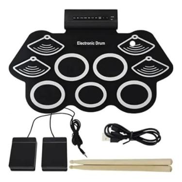 Imagem de Bateria Eletrônica Portátil 9 Pads com Pedais e Baquetas – Kit de Prática Digital