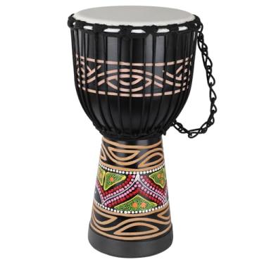 Imagem de BGMUSER Tambor Djembe para adultos, tambor africano 25 cm x 50 cm de mogno pele de cabra tambor de mão para iniciantes (preto)