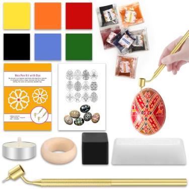 Imagem de Blushtier Kit de decoração de ovo de páscoa ucraniano, conjunto tradicional de decoração de ovos de páscoa Pysanky, caneta Kistka de 0,3 mm, suporte de ovos, vela de cera de abelha, instruções e 6