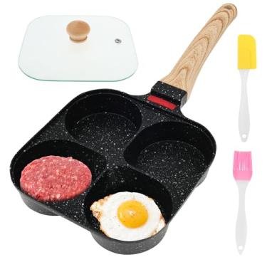 Imagem de Frigideira de ovo com tampa, frigideira antiaderente de 4 xícaras com escova de óleo e espátula de silicone, frigideiras de 18 x 35 cm, frigideira versátil de café da manhã para ovos, crepes, omelete