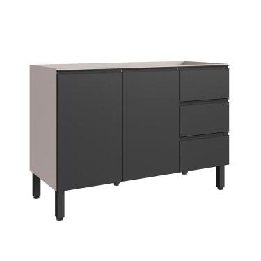 Imagem de Balcão De Cozinha Para Pia 120 Cm 2 Portas 3 Gavetas Quiditá Fumê/grafite