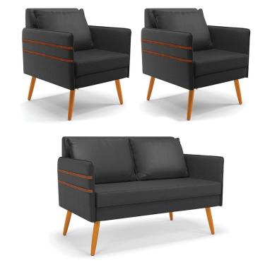 Imagem de Kit 01 Namoradeira E 02 Poltronas Corino Castanho Preto