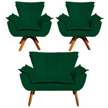 Imagem de Kit 01 Namoradeira E 02 Poltronas Opala Suede Verde
