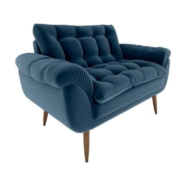 Imagem de Sofá 2 Lugares Pequeno 1,25 Pés Em Madeira Maciça Xangai Veludo Azul Matrix Veludo Azul