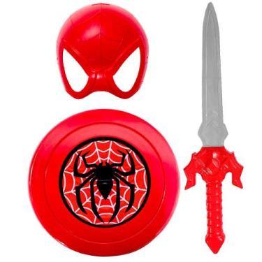 Imagem de Kit Fantasia Infantil Máscara Escudo e Espada do Teia Aranha - Toy Mas