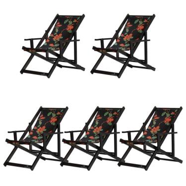Imagem de Kit 5 Espreguiçadeiras Dobrável Black Cb-preto Flores