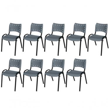Imagem de Cadeira Iso Base Preto Igreja, Escola, Escritório - Cinza Kit 9 Peças