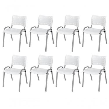 Imagem de Cadeira Iso Base Cinza, Igreja, Escola, Escritório - Branco Kit 8 Peças