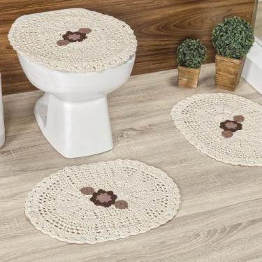 Imagem de Jogo de Banheiro Flora em Crochê Feito a Mão 03 Peças 85% Algodão  15%