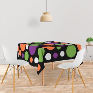 Imagem de Toalha De Mesa Quadrada 4 Lugares Tecido Oxford Círculos Laranja, Verd