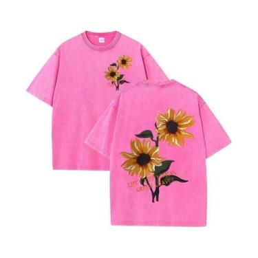 Imagem de Camiseta Feminina De Algodão Macio Com Estampa De Girassol, Casual De 