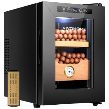 Imagem de Humidor VIVOHOME elétrico de 10L com capacidade para 110 charutos, refrigeração e aquecimento, prateleiras internas e gaveta em madeira de