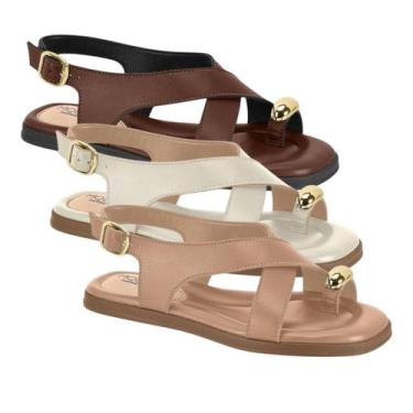 Imagem de Sandália Feminina Rasteira Tiras Cruzadas Anel Dedo Modare Ultraconfor