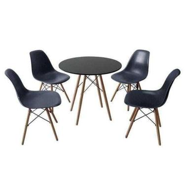 Imagem de Conjunto Mesa De Jantar 80cm + 4 Cadeiras Eames Preto New
