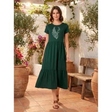 Imagem de Vestido Midi Três Marias Feminino Aveloz Estampa Alce Verde-Feminino