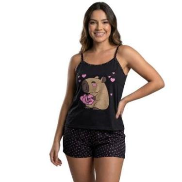 Imagem de Baby Doll Curto Capivara Bella Fiore Alcinha Pijama de Roupa Para Dormir Linha Noite Feminina-Feminino
