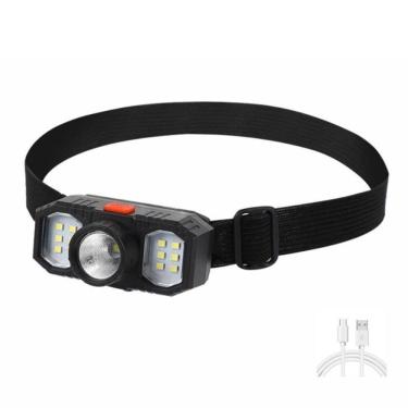 Imagem de Lanterna De Cabeca Triplo Led Recarregavel Usb 3 Lampadas Farol Capacete Trilha Camping Multiuso Potente