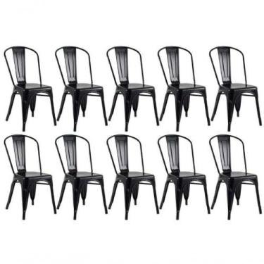 Imagem de Kit 10 Cadeiras Tolix Fosca  Aço Industrial Preto, Estilo Retrô Para S